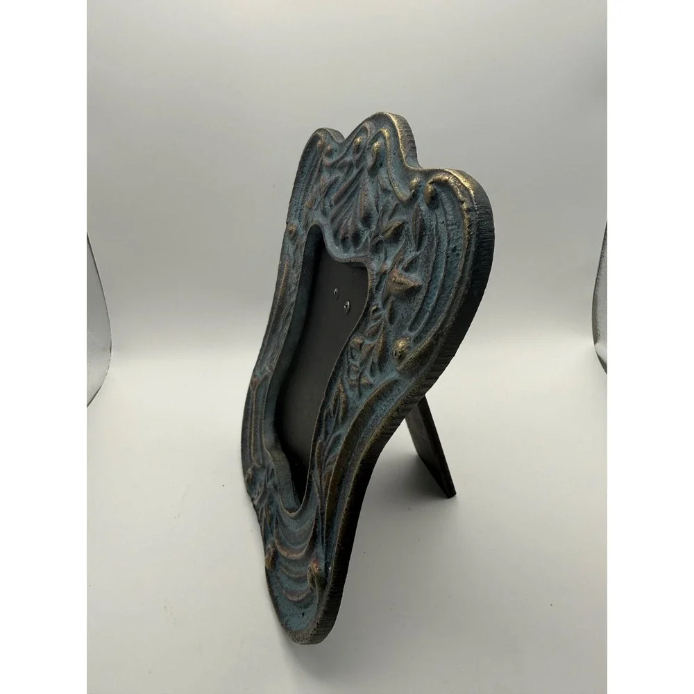 Vintage Ornate Cast Metal Verdigris Picture Frame Gold Patina‎ Scrollwork